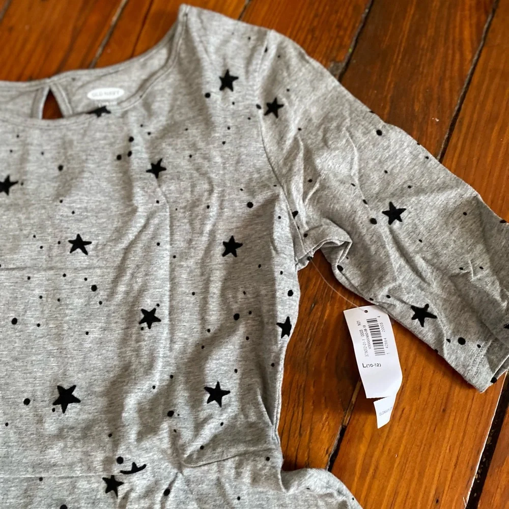 Old Navy Fit & Flare Grey/Gray Starred Dress Size Large (10-12) Girls